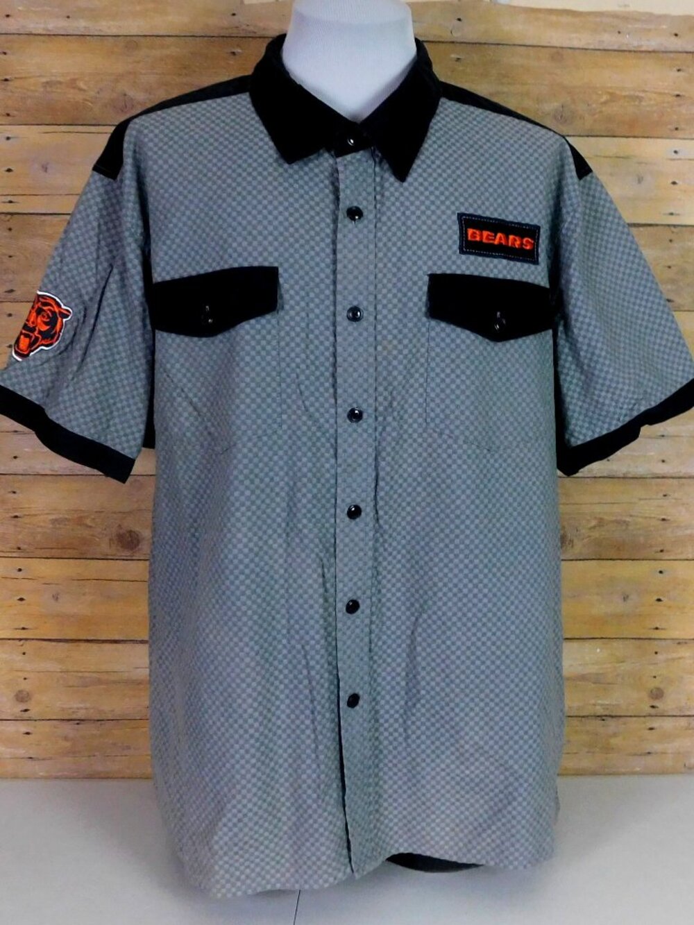 Chicago Bears Button Down Shirt Mens 3XL Short Sleeve NFL Gray Black
